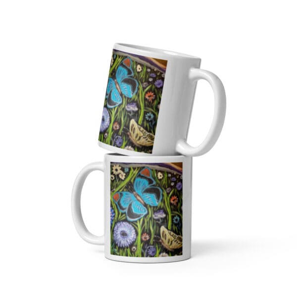 Butterfly Field White Glossy Mug - Image 2