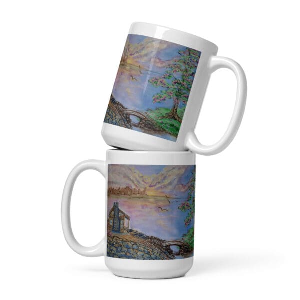Blooming Plums White Glossy Mug - Image 3