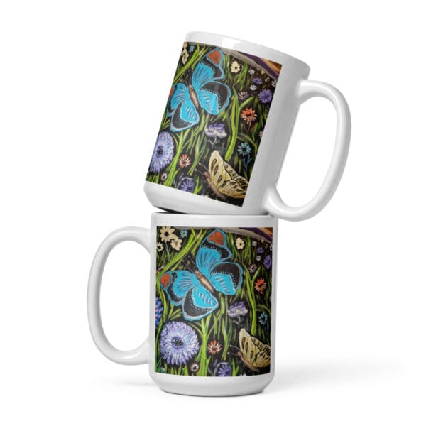 Butterfly Field White Glossy Mug