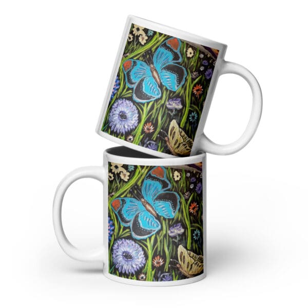 Butterfly Field White Glossy Mug - Image 3